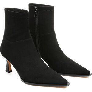 Women's Suede Black Ankle Stiletto High Heel Pointed Toe Side Zipper Dress Boots